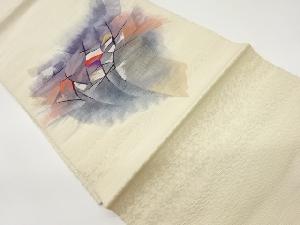 リサイクル　手織り紬抽象模様織出し名古屋帯